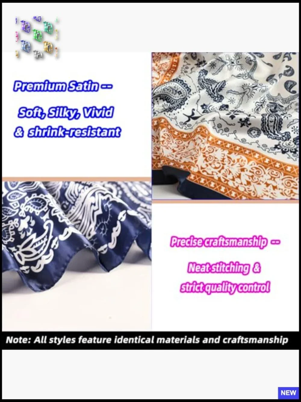 Silk Feel Square Head Scarf Set Versatile Bandanas Hair Wrapping Neck Shawl Y2K